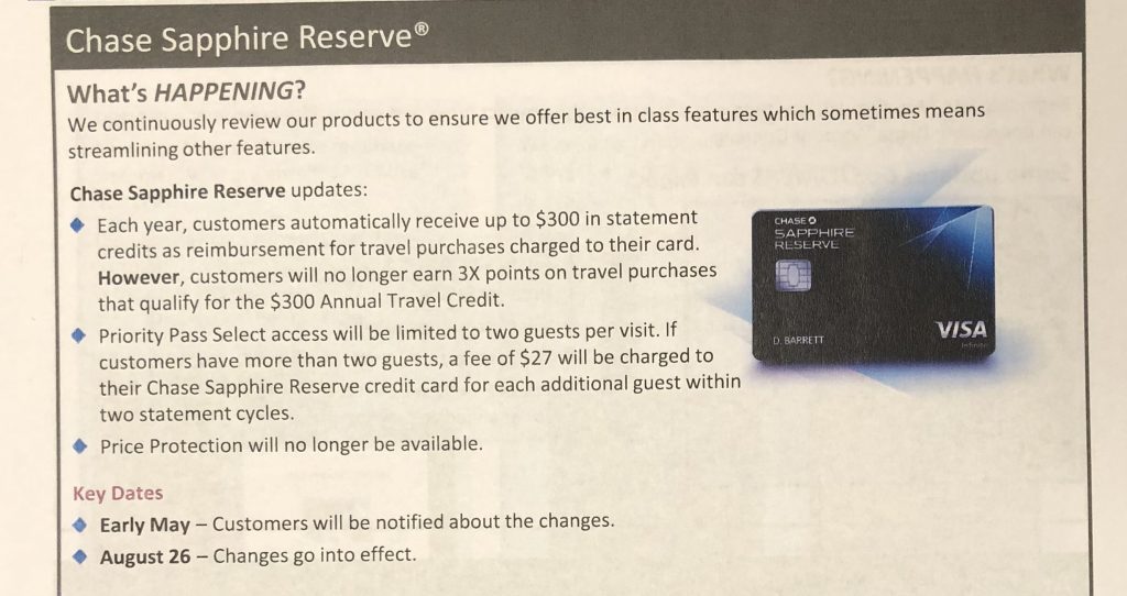 Chase Sapphire Reserve negative changes